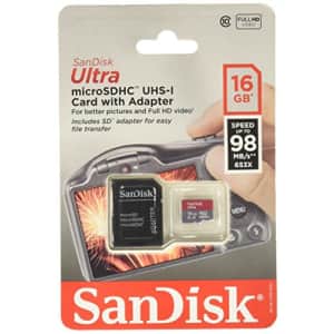 Sandisk Ultra - Flash Memory Card - 16 GB - MicroSDHC UHS-I (SDSQUNC-016G-AN6IA) for $13