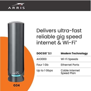 ARRIS Surfboard G34-RB DOCSIS 3.1 Gigabit Cable Modem & Wi-Fi 6 Router (AX3000), Approved for for $150 ARRIS Surfboard G34-RB DOCSIS 3.1 Gigabit Cable Modem & Wi-Fi 6 Router (AX3000), Approved for for $150