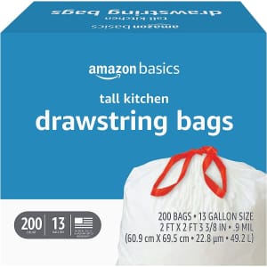 Amazon Basics 13-Gallon Tall Kitchen Drawstring Trash Bag 200-Pack for $18.40 via Sub & Save