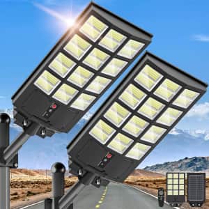 Okpro 5,000W Wide Angle Solar Street Light 2-Pack for $50
