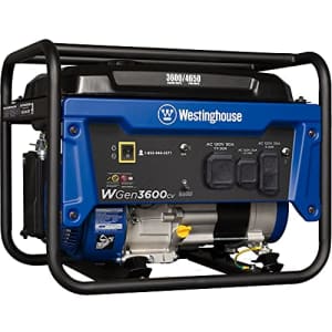 Westinghouse Outdoor Power Equipment 4650 Peak Watt Portable Generator, RV Ready 30A Outlet, Gas for $369