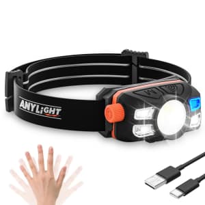 Anylight Rechargeable LED Headlamp with Motion Sensor for $10