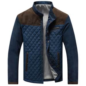 Rogoman Men's Stand Collar Quilted Shacket for $17