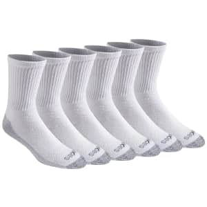 Dickies Men's Dri-tech Moisture Control Comfort Length Crew Socks, Comfort Length White (6 Pairs), for $15