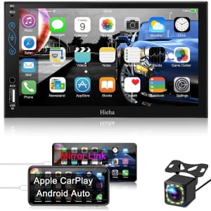 Hieha 7" Double Din Car Stereo with Backup Camera for $61