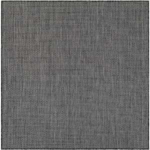 Unique Loom Outdoor Solid Collection Area Rug (5' 3" Square Black/Ivory) for $45