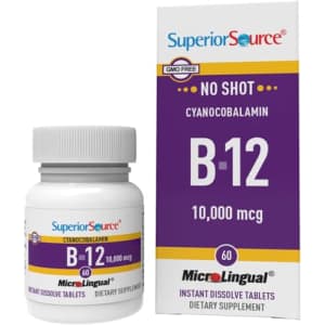 Superior Source No Shot Vitamin B12 Cyanocobalamin 10000 mcg, Quick Dissolve MicroLignual Tablets, for $20