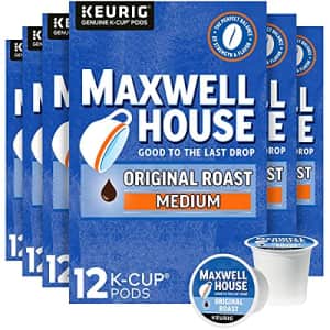 Maxwell House Original Roast Medium Roast K-Cup Coffee Pods (72 ct Pack, 6 Boxes of 12 Pods) for $8