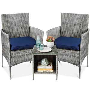 Best Choice Products 3-Piece Outdoor Wicker Conversation Bistro Set, Space Saving Patio Furniture for $110