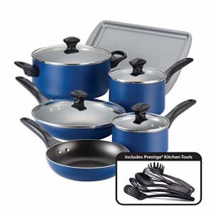 Farberware Dishwasher Safe Nonstick Cookware Pots and Pans Set, 15 Piece, Blue for $131