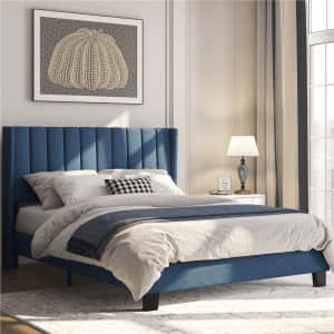 Topeakmart Queen Wingback Upholstered Platform Bed for $128 Topeakmart Queen Wingback Upholstered Platform Bed for $128