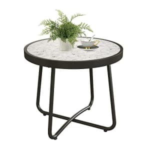 Grand patio Outdoor Side Table, 20-inch Small Round Steel End Table with Ceramic Tile Top, Outdoor for $60