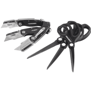 Husky Titanium Scissor Set w/ 3-Pack Folding Lock Back Utility Knife for $15