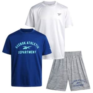 Reebok Boys' Active Shorts Set - 3 Piece Basic T-Shirt, Performance Short Sleeve Tee, and Gym for $20