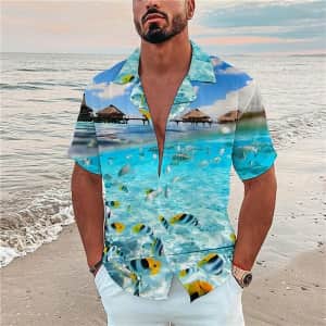 Men's Button-Down Short-Sleeve Hawaiian Shirt for $8