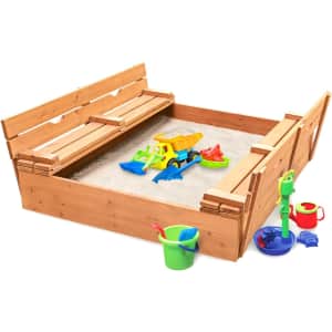Badger Basket Company Convertible Cedar Sandbox w/ Seats and Cover for $104 Badger Basket Company Convertible Cedar Sandbox w/ Seats and Cover for $104