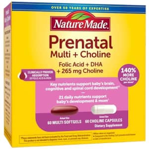 Nature Made Prenatal Vitamin Softgels + Choline Capsules, Folic Acid + DHA + Choline, 60 Prenatal for $34
