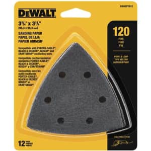 DEWALT DWASPTRI12 Hook and Loop Triangle 120 Grit Sandpaper, 12-Pack for $5 DEWALT DWASPTRI12 Hook and Loop Triangle 120 Grit Sandpaper, 12-Pack for $5
