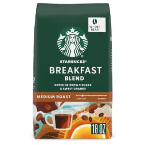 Starbucks Medium Roast Whole Bean Coffee Breakfast Blend 100% Arabica 1 bag (18 oz) for $12