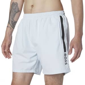 BOSS Men's Standard Vertical Logo Swim Trunks, blue blush for $21 BOSS Men's Standard Vertical Logo Swim Trunks, blue blush for $21