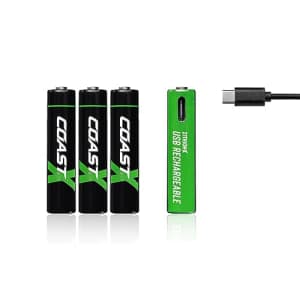 Coast AAA USB-C Rechargeable Batteries, ZITHION-X, Lithium Ion 1.5v 750 mAh, Long Lasting, Charges for $30