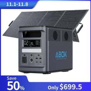 50% off the ABOK 2000W Portable Power Station w/ Solar Panel for $700