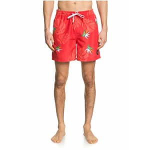 Quiksilver Men's Printed Volley 17 Inch Outseam Elastic Waist Swim Trunk, Hibiscus, M for $46