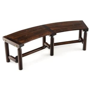 Tangkula Patio Curved Bench, Carbonized Wood Dining Bench for Round Table, Spacious & Slatted Seat, for $90