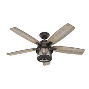 HUNTER 59420 Coral Bay Indoor / Outdoor Ceiling Fan with LED Light and Remote Control, 52", Noble for $286