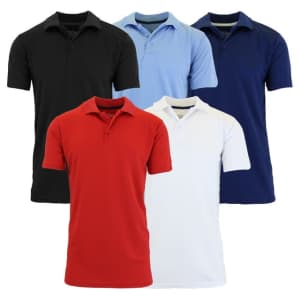 Galaxy by Harvic Men's Moisture-Wicking Polo 5-Pack for $36