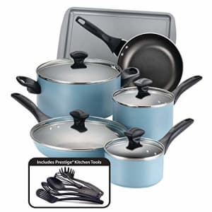 Farberware Dishwasher Safe Nonstick Cookware Pots and Pans Set, 15 Piece, Aqua for $55