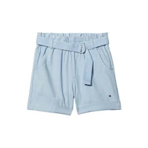Tommy Hilfiger Girls' Lightweight Paperbag Waist Shorts with Embroidered Logo Belt, Jane Wash, 3T for $12