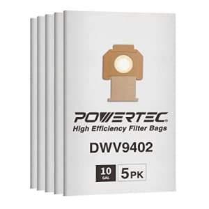POWERTEC 75029 Fleece Filter Bags for DeWalt DWV9402 Fits DWV012/ DWV010 Dust Extractors, 5PK for $24