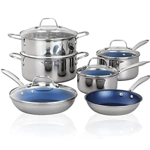 Granitestone Blue Nonstick Cookware Set, Tri-Ply Base, Stainless Steel Pots & Pans Set, 5 Piece for $185