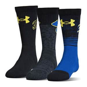 Under Armour Youth Phenom Curry Crew Socks, 3-Pairs, Royal, Youth Large for $34