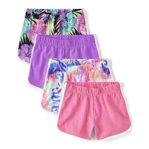 The Children's Place Girls' Pull on Everyday Shorts, Pink Tropic 4-Pack for $21