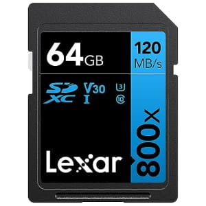 Lexar High Performance Blue Series 800x SDHC/SDXC Flash Memory Card, 64GB, LSD64GCB1NL800 for $14