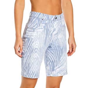 HUE Women's Ultra Soft Denim High Rise Bermuda Shorts, Blue Zebra, S for $19