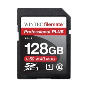Filemate Wintec Filemate Professional Plus 128GB UHS-I U1 SDXC C10 Card (3FMSD128GU1PI-R) for $9