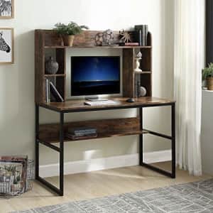 Merax Computer Desk with Hutch, 47 inch Rustic Home Office Furniture Modern Writing Table with for $152