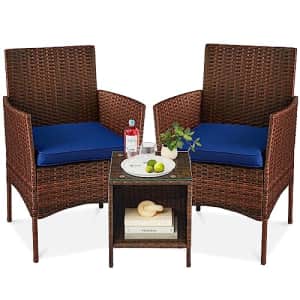 Best Choice Products 3-Piece Outdoor Wicker Conversation Bistro Set, Space Saving Patio Furniture for $120