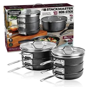 Granitestone Stackable Pots and Pans Set Nonstick, 10 Piece Space Saving Complete Kitchen Cookware for $120 Granitestone Stackable Pots and Pans Set Nonstick, 10 Piece Space Saving Complete Kitchen Cookware for $120