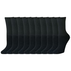 Amazon Essentials Women's Cotton Lightly Cushioned Crew Socks, Pack of 10, Black, 6-9 for $16