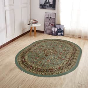Ottomanson Home Collection Modern Area Rug, 5' X 6'6" Oval, Sage Green Heriz for $39
