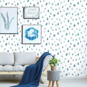 RoomMates Clara Jean Blue Raindrops Peel and Stick Wallpaper for $35