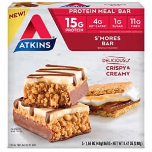 Atkins S'mores Protein Meal Bar Crispy & Creamy with Real Almond Butter Keto-Friendly (5 Bars) for $15