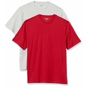 Amazon Essentials Men's 2-Pack Loose-Fit Short-Sleeve Crewneck T-Shirt, Red/Light Heather Grey, for $10