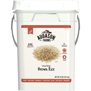 Augason Long Grain Brown Rice Emergency Food Storage 24-lb. Pail for $33