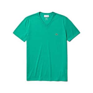 Lacoste Men's Short Sleeve V-Neck Pima Cotton Jersey T-Shirt,niagara blue,Small for $50