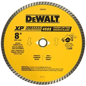 DEWALT DW4703 Industrial 8-Inch Dry or Wet Cutting Continuous Rim Diamond Saw Blade with 5/8-Inch for $56